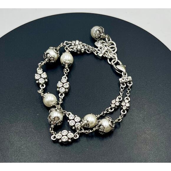 Brighton‎ Atma White Pearls Rhinestone Silver Tone Double Strand Bracelet J34522 - Picture 6 of 7